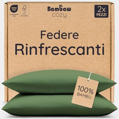 Bambaw Federa in bambù 80x80 cm, Confezione da 2, Federe rinfrescanti anti sudorazione, Federe cuscini traspiranti e anallergiche, Federe di cuscino in bambù anticrespo, Certificate Oeko-Tex (Oliva) Bambaw Federa in bambù 80x80 cm, Confezione da 2, Federe rinfrescanti anti sudorazione, Federe cuscini traspiranti e anallergiche, Federe di cuscino in bambù anticrespo, Certificate Oeko-Tex (Oliva)