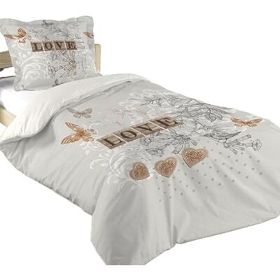 Stof Parure copripiumino + 1 federa Dimensione 140 x 200 cm 100% cotone modello Clemence grigio beige bambino Love Stof Parure copripiumino + 1 federa Dimensione 140 x 200 cm 100% cotone modello Clemence grigio beige bambino Love