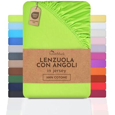 NatureMark Lenzuolo con angoli elasticizzati in jersey, in 100% cotone, in molti colori e misure, conforme all’Oeko-Tex Standard 100, 120 x 200 cm Mela verde NatureMark Lenzuolo con angoli elasticizzati in jersey, in 100% cotone, in molti colori e misure, conforme all’Oeko-Tex Standard 100, 120 x 200 cm Mela verde