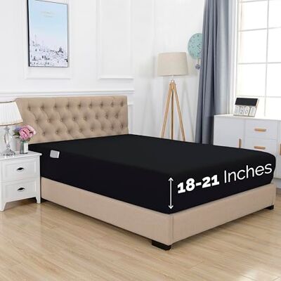 Elegant Comfort 1500, Lenzuolo con angoli per letto singolo, con tasca extra profonda per materasso alto, lussuoso e morbido, con tasca intelligente, senza pieghe, per letto matrimoniale, colore nero Elegant Comfort 1500, Lenzuolo con angoli per letto singolo, con tasca extra profonda per materasso alto, lussuoso e morbido, con tasca intelligente, senza pieghe, per letto matrimoniale, colore nero