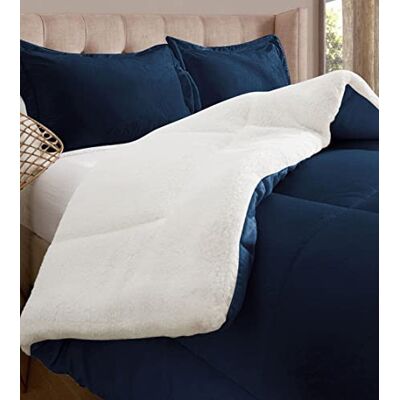 Elegant Comfort Piumino reversibile pesante in micro camoscio, flanella di microsuede, blu notte blu navy, doppio Elegant Comfort Piumino reversibile pesante in micro camoscio, flanella di microsuede, blu notte blu navy, doppio