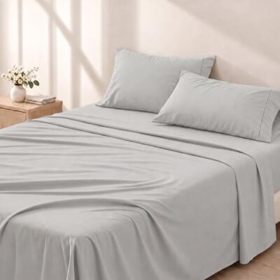 Cathay Home Essentials Set di lenzuola in microfibra spazzolata ultra morbida, anallergica, resistente alle pieghe, colore: grigio chiaro, completo Cathay Home Essentials Set di lenzuola in microfibra spazzolata ultra morbida, anallergica, resistente alle pieghe, colore: grigio chiaro, completo