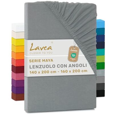 Lavea ® Lenzuolo con Angoli Una Piazza e Mezza Francese 140x200 cm 100% Cotone Morbido e Traspirante per Materassi alti fino a 20 cm con Elastico in Jersey Grigio medio Lavea ® Lenzuolo con Angoli Una Piazza e Mezza Francese 140x200 cm 100% Cotone Morbido e Traspirante per Materassi alti fino a 20 cm con Elastico in Jersey Grigio medio