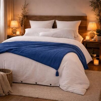 HOME LINGE PASSION Copriletto trapuntato, runner da letto, 100% garza di cotone, 90 x 200 cm, colore: blu HOME LINGE PASSION Copriletto trapuntato, runner da letto, 100% garza di cotone, 90 x 200 cm, colore: blu