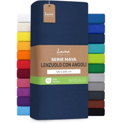Lavea ® Lenzuolo con Angoli Una Piazza e Mezza 120x200 cm 100% Cotone Morbido e Traspirante per Materassi alti fino a 20 cm con Elastico in Jersey Blu galassia Lavea ® Lenzuolo con Angoli Una Piazza e Mezza 120x200 cm 100% Cotone Morbido e Traspirante per Materassi alti fino a 20 cm con Elastico in Jersey Blu galassia