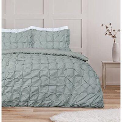 Sleepdown Set di biancheria da letto con copripiumino e federe con motivo increspato, per letto matrimoniale (200 x 200 cm), colore: verde salvia Sleepdown Set di biancheria da letto con copripiumino e federe con motivo increspato, per letto matrimoniale (200 x 200 cm), colore: verde salvia
