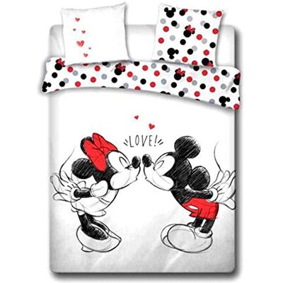 Disney Mickey e Minnie Kiss Love Parure da letto matrimoniale copripiumino, 220 x 240 cm, in cotone Disney Mickey e Minnie Kiss Love Parure da letto matrimoniale copripiumino, 220 x 240 cm, in cotone