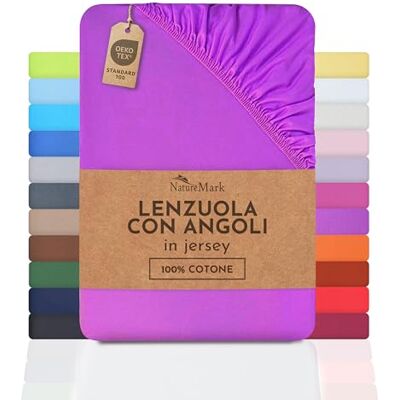 NatureMark Lenzuolo con angoli elasticizzati in jersey, in 100% cotone, in molti colori e misure, conforme all’Oeko-Tex Standard 100, 90 x 200 cm 100 x 200 cm viola NatureMark Lenzuolo con angoli elasticizzati in jersey, in 100% cotone, in molti colori e misure, conforme all’Oeko-Tex Standard 100, 90 x 200 cm 100 x 200 cm viola