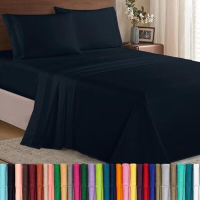 Elegant Comfort 3 Piece 1500 Thread Count Luxury Silky Soft Egyptian Quality Coziest Sheet Set, Twin/Twin X-Large, Nero Elegant Comfort 3 Piece 1500 Thread Count Luxury Silky Soft Egyptian Quality Coziest Sheet Set, Twin/Twin X-Large, Nero