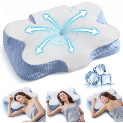 SONGMICS Cuscino Letto Cervicale, Memory Foam, Guanciale Ergonomico, Regolabile, per Chi Dorme sul Lato, sulla Schiena e sulla Pancia, con Tocco Fresco, Bianco Nuvola e Blu SONGMICS Cuscino Letto Cervicale, Memory Foam, Guanciale Ergonomico, Regolabile, per Chi Dorme sul Lato, sulla Schiena e sulla Pancia, con Tocco Fresco, Bianco Nuvola e Blu