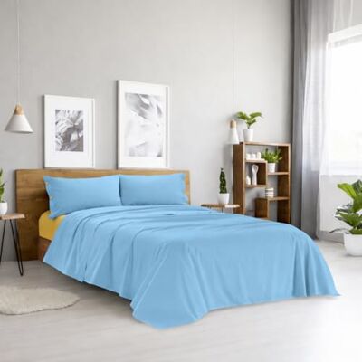 Ruggeri Set Lenzuola Completo Letto Matrimoniale, Cotone, Azzurro e Giallo Ruggeri Set Lenzuola Completo Letto Matrimoniale, Cotone, Azzurro e Giallo