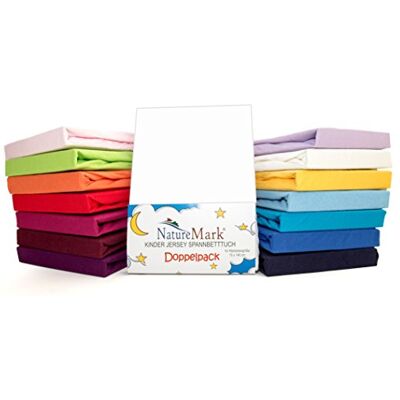 NatureMark Confezione risparmio, set di 2 lenzuoli con angoli in Jersey 100% cotone per letto bambini, testato öko Tex, vari colori, Tessuto, bianco, 70 x 140 cm NatureMark Confezione risparmio, set di 2 lenzuoli con angoli in Jersey 100% cotone per letto bambini, testato öko Tex, vari colori, Tessuto, bianco, 70 x 140 cm