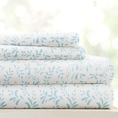 Linen Market ienjoy Home LM Pattern 4PC Set di Lenzuola, Microfibra, Burst of Vines Azzurro, Queen Linen Market ienjoy Home LM Pattern 4PC Set di Lenzuola, Microfibra, Burst of Vines Azzurro, Queen