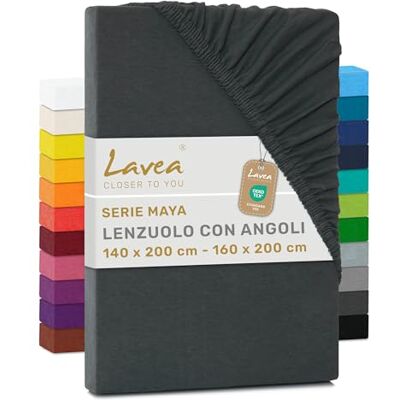 Lavea ® Lenzuolo con Angoli Una Piazza e Mezza Francese 140x200 cm 100% Cotone Morbido e Traspirante per Materassi alti fino a 20 cm con Elastico in Jersey Antracite Lavea ® Lenzuolo con Angoli Una Piazza e Mezza Francese 140x200 cm 100% Cotone Morbido e Traspirante per Materassi alti fino a 20 cm con Elastico in Jersey Antracite