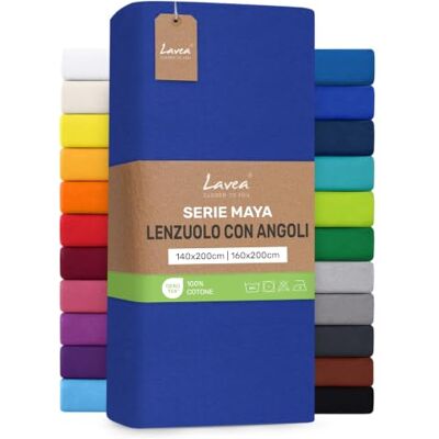 Lavea ® Lenzuolo con Angoli Una Piazza e Mezza Francese 140x200 cm 100% Cotone Morbido e Traspirante per Materassi alti fino a 20 cm con Elastico in Jersey Blu royal Lavea ® Lenzuolo con Angoli Una Piazza e Mezza Francese 140x200 cm 100% Cotone Morbido e Traspirante per Materassi alti fino a 20 cm con Elastico in Jersey Blu royal