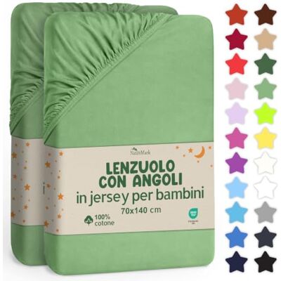 NatureMark Lenzuolo con Angoli per Bambini 70x140 cm – Jersey Morbido, 100% Cotone, Set da 2 per Culla e Lettino, Giada NatureMark Lenzuolo con Angoli per Bambini 70x140 cm – Jersey Morbido, 100% Cotone, Set da 2 per Culla e Lettino, Giada