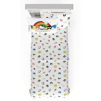 Franco Collectibles Set di lenzuola Hello Kitty & Friends in cotone super morbido, 3 pezzi, per letto singolo XL, essenziale per dormitorio universitario, (prodotto con licenza ufficiale) Franco Collectibles Set di lenzuola Hello Kitty & Friends in cotone super morbido, 3 pezzi, per letto singolo XL, essenziale per dormitorio universitario, (prodotto con licenza ufficiale)
