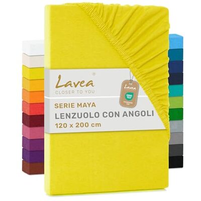 Lavea ® Lenzuolo con Angoli Una Piazza e Mezza 120x200 cm 100% Cotone Morbido e Traspirante per Materassi alti fino a 20 cm con Elastico in Jersey Giallo sole Lavea ® Lenzuolo con Angoli Una Piazza e Mezza 120x200 cm 100% Cotone Morbido e Traspirante per Materassi alti fino a 20 cm con Elastico in Jersey Giallo sole