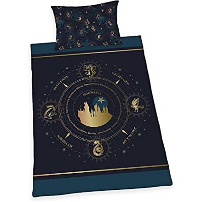 Herding Set di Biancheria da Letto a Tema Harry Potter, Federa 65 x 100 cm, Copripiumino 160 x 210 cm, Cerniera di qualità, 100% Cotone Renforcé Herding Set di Biancheria da Letto a Tema Harry Potter, Federa 65 x 100 cm, Copripiumino 160 x 210 cm, Cerniera di qualità, 100% Cotone Renforcé