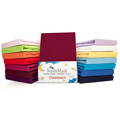 NatureMark Confezione risparmio, set di 2 lenzuoli con angoli in Jersey 100% cotone per letto bambini, testato öko Tex, vari colori, Tessuto, bordeaux/vinaccia, 70 x 140 cm NatureMark Confezione risparmio, set di 2 lenzuoli con angoli in Jersey 100% cotone per letto bambini, testato öko Tex, vari colori, Tessuto, bordeaux/vinaccia, 70 x 140 cm