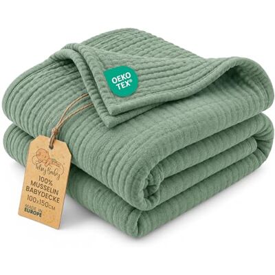 Totsy Baby Coperta mussola neonato cotone 100 x 150 cm Plaid garza coccola teli muslin lenzuolo bambino sottile fasciatoio trapunta leggera neonati tessuto traspirante per bimbi Oeko-Tex Salvia Totsy Baby Coperta mussola neonato cotone 100 x 150 cm Plaid garza coccola teli muslin lenzuolo bambino sottile fasciatoio trapunta leggera neonati tessuto traspirante per bimbi Oeko-Tex Salvia
