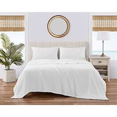Tommy Bahama Coperta elegante in cotone, decorazione per la casa per tutte le stagioni, regina, bianco Tommy Bahama Coperta elegante in cotone, decorazione per la casa per tutte le stagioni, regina, bianco