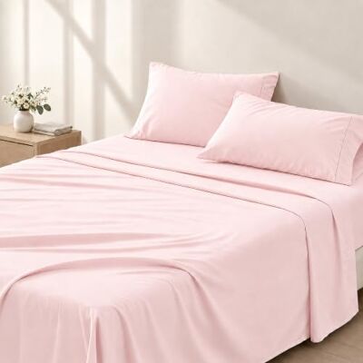 Cathay Home Essentials Set di lenzuola in microfibra spazzolata, ultra morbida, anallergica, resistente alle pieghe, colore: fard, completo Cathay Home Essentials Set di lenzuola in microfibra spazzolata, ultra morbida, anallergica, resistente alle pieghe, colore: fard, completo