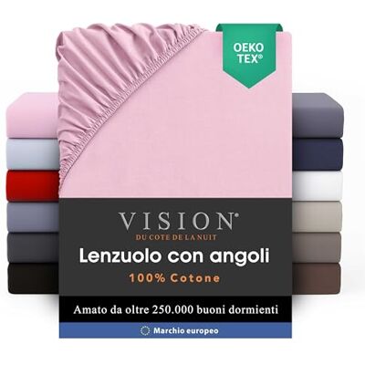 VISION Lenzuolo con angoli 100% cotone Letto matrimoniale (180 x 200 cm) Angoli elasticizzati Adatto a materassi fino a 30 cm Certificato Oeko-Tex Lavabile in lavatrice Colore: rosa VISION Lenzuolo con angoli 100% cotone Letto matrimoniale (180 x 200 cm) Angoli elasticizzati Adatto a materassi fino a 30 cm Certificato Oeko-Tex Lavabile in lavatrice Colore: rosa