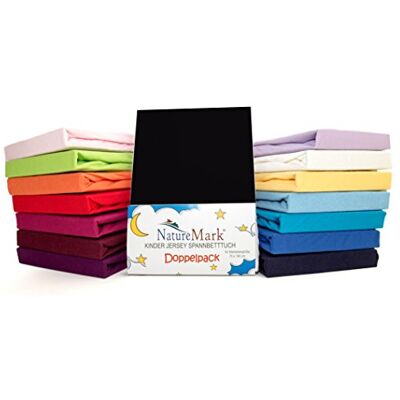 NatureMark Confezione risparmio, set di 2 lenzuoli con angoli in Jersey 100% cotone per letto bambini, testato öko Tex, vari colori, Tessuto, nero, 70 x 140 cm NatureMark Confezione risparmio, set di 2 lenzuoli con angoli in Jersey 100% cotone per letto bambini, testato öko Tex, vari colori, Tessuto, nero, 70 x 140 cm
