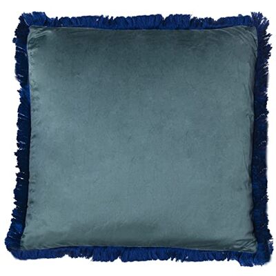 DRW Cuscino quadrato doppio lato in velluto con cerniera in blu e frange in blu 45 x 45 cm DRW Cuscino quadrato doppio lato in velluto con cerniera in blu e frange in blu 45 x 45 cm