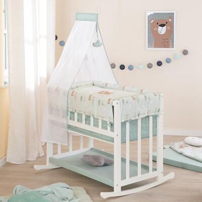 roba Culla in Legno 4-in-1 Woodland Buddies 45 x 90 cm Co-Sleeping, Culla & Panchina Altezza Regolabile Incl. Tessili & Baldacchino Bianco/Verde Pastello roba Culla in Legno 4-in-1 Woodland Buddies 45 x 90 cm Co-Sleeping, Culla & Panchina Altezza Regolabile Incl. Tessili & Baldacchino Bianco/Verde Pastello
