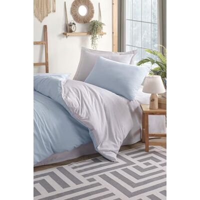 Nuit Des Rêves Set di copertine per trapunta singola, XL, 155 x 200 cm, blu chiaro e grigio, 65% cotone, 35% poliestere, lavabile in lavatrice, 120 thread Count, Button & Envelope Closure Nuit Des Rêves Set di copertine per trapunta singola, XL, 155 x 200 cm, blu chiaro e grigio, 65% cotone, 35% poliestere, lavabile in lavatrice, 120 thread Count, Button & Envelope Closure