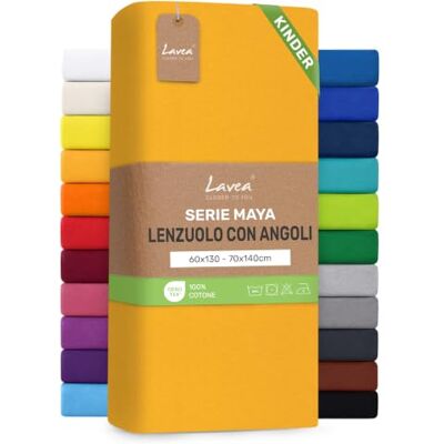 Lavea ® Lenzuolo con Angoli Lettino Bimbo 60x140 cm 100% Cotone Morbido e Traspirante per Materassi alti fino a 12 cm con Elastico in Jersey Giallo oro Lavea ® Lenzuolo con Angoli Lettino Bimbo 60x140 cm 100% Cotone Morbido e Traspirante per Materassi alti fino a 12 cm con Elastico in Jersey Giallo oro
