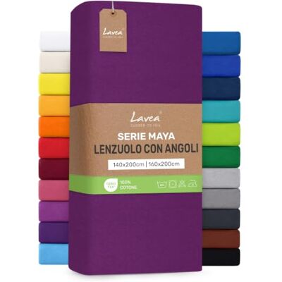 Lavea ® Lenzuolo con Angoli Una Piazza e Mezza Francese 140x200 cm 100% Cotone Morbido e Traspirante per Materassi alti fino a 20 cm con Elastico in Jersey Lilla Lavea ® Lenzuolo con Angoli Una Piazza e Mezza Francese 140x200 cm 100% Cotone Morbido e Traspirante per Materassi alti fino a 20 cm con Elastico in Jersey Lilla