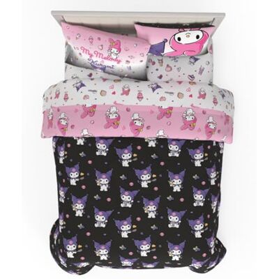 Franco Sanrio Kuromi & My Melody Bedding Set di biancheria da letto, 7 pezzi, super morbido, accogliente, reversibile, copripiumino e lenzuola, con federa (prodotto con licenza ufficiale) Franco Sanrio Kuromi & My Melody Bedding Set di biancheria da letto, 7 pezzi, super morbido, accogliente, reversibile, copripiumino e lenzuola, con federa (prodotto con licenza ufficiale)