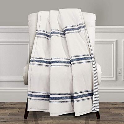 Lush Decor Coperta reversibile con motivo a righe, motivo gessato, 127 x 152,4 cm, blu navy Lush Decor Coperta reversibile con motivo a righe, motivo gessato, 127 x 152,4 cm, blu navy