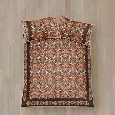 Appletree Heritage, set copripiumino in 100% rasatello di cotone, super king size, 260 x 220 cm, cioccolato, motivo floreale, 200 fili, con 2 federe Appletree Heritage, set copripiumino in 100% rasatello di cotone, super king size, 260 x 220 cm, cioccolato, motivo floreale, 200 fili, con 2 federe