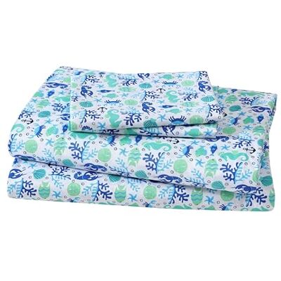 Beatrice Home Fashions Set di lenzuola in microfibra con stampa a tema costiero, morbide, comode, con angoli profondi da 30,5 cm, per letto king size, motivo acqua chiara Beatrice Home Fashions Set di lenzuola in microfibra con stampa a tema costiero, morbide, comode, con angoli profondi da 30,5 cm, per letto king size, motivo acqua chiara