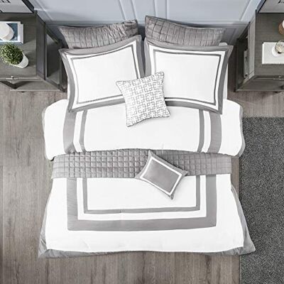 Madison Park Set di biancheria da letto per tutte le stagioni, con federe abbinate, cuscini decorativi, Grigio, King/Cal King(104"x92") Madison Park Set di biancheria da letto per tutte le stagioni, con federe abbinate, cuscini decorativi, Grigio, King/Cal King(104"x92")