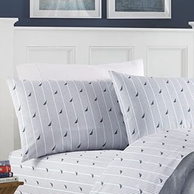 Nautica Audley Blu - Set di biancheria da letto in cotone - Lenzuola con elastico profondo e federe Nautica Audley Blu - Set di biancheria da letto in cotone - Lenzuola con elastico profondo e federe
