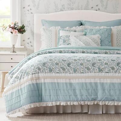 Madison Park Biancheria da letto alternativa per tutte le stagioni, federe abbinate, mantovana giroletto, cuscini decorativi, poliestere, colore acqua, queen size Madison Park Biancheria da letto alternativa per tutte le stagioni, federe abbinate, mantovana giroletto, cuscini decorativi, poliestere, colore acqua, queen size