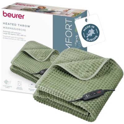 Beurer termocoperta Waffle Sage Green, leggera termocoperta made in Europe Coperta riscaldante dal design a nido d'ape con 3 livelli di temperatura e sistema di sicurezza, lavabile a 30 °C, verde Beurer termocoperta Waffle Sage Green, leggera termocoperta made in Europe Coperta riscaldante dal design a nido d'ape con 3 livelli di temperatura e sistema di sicurezza, lavabile a 30 °C, verde