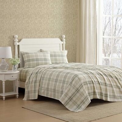 Laura Ashley Set di biancheria da letto matrimoniale in flanella di cotone con federe abbinate, spazzolato per una maggiore morbidezza, tasca profonda, certificato Oeko-Tex (Mulholland Plaid Green) Laura Ashley Set di biancheria da letto matrimoniale in flanella di cotone con federe abbinate, spazzolato per una maggiore morbidezza, tasca profonda, certificato Oeko-Tex (Mulholland Plaid Green)