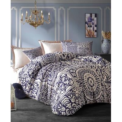 Nuit Des Rêves Double Quilt Cover Set (200 x 200 cm), Dark Blue & Cream, 100% poliestere, stampa 3D, chiusura lampo, lavabile in lavatrice Nuit Des Rêves Double Quilt Cover Set (200 x 200 cm), Dark Blue & Cream, 100% poliestere, stampa 3D, chiusura lampo, lavabile in lavatrice