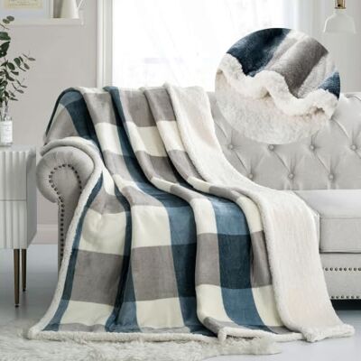 PU MEI Coperta in pile Sherpa, reversibile, soffice, soffice, in flanella, per divano letto, 150 x 200 cm, colore: grigio-blu PU MEI Coperta in pile Sherpa, reversibile, soffice, soffice, in flanella, per divano letto, 150 x 200 cm, colore: grigio-blu
