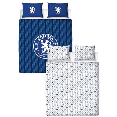 Character World Chelsea FC Set copripiumino matrimoniale con motivo geometrico, reversibile, double-face, prodotto ufficiale, con federe coordinate Character World Chelsea FC Set copripiumino matrimoniale con motivo geometrico, reversibile, double-face, prodotto ufficiale, con federe coordinate
