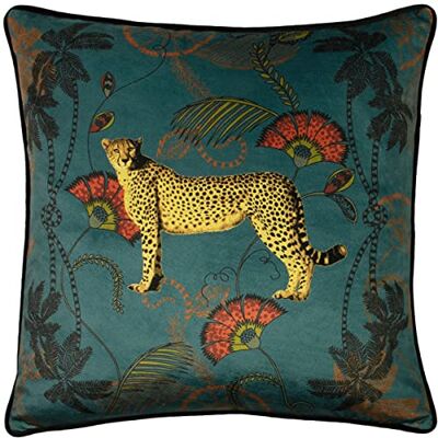 Paoletti Copertura per cuscino in velluto leopardo tropicale - Turchese - Una taglia Paoletti Copertura per cuscino in velluto leopardo tropicale - Turchese - Una taglia