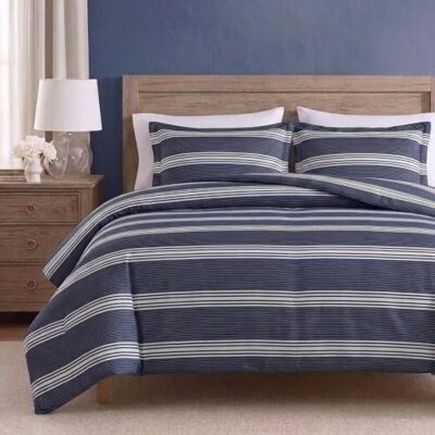 Nautica 100% cotone accogliente e morbido, durevole e traspirante a righe e federe abbinate, blu navy/bianco, king size Nautica 100% cotone accogliente e morbido, durevole e traspirante a righe e federe abbinate, blu navy/bianco, king size