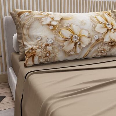 PETTI Artigiani Italiani Lenzuola in Cotone con Federe in Stampa Digitale, Una Piazza e Mezza Francese, Completo Lenzuolo Sopra e Sotto con Angoli, Floreale 06 13 Tortora, 100% Made in Italy PETTI Artigiani Italiani Lenzuola in Cotone con Federe in Stampa Digitale, Una Piazza e Mezza Francese, Completo Lenzuolo Sopra e Sotto con Angoli, Floreale 06 13 Tortora, 100% Made in Italy