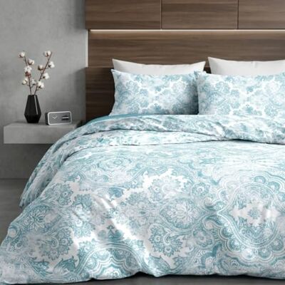 Ruggeri Completo Letto Matrimoniale Cotone Federe e Lenzuola, Batik Azzurro Ruggeri Completo Letto Matrimoniale Cotone Federe e Lenzuola, Batik Azzurro